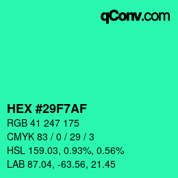 Color code: HEX #29F7AF | qconv.com