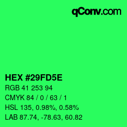 Color code: HEX #29FD5E | qconv.com