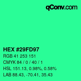カラーコード: HEX #29FD97 | qconv.com