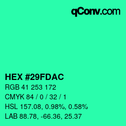 カラーコード: HEX #29FDAC | qconv.com