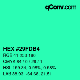 カラーコード: HEX #29FDB4 | qconv.com
