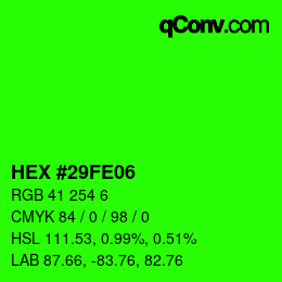 Código de color: HEX #29FE06 | qconv.com