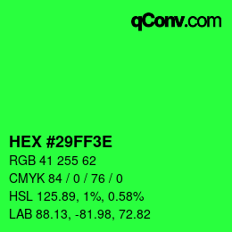Color code: HEX #29FF3E | qconv.com