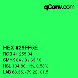 Código de color: HEX #29FF5E | qconv.com