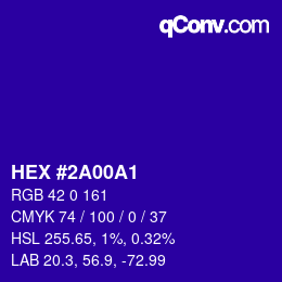 颜色代码: HEX #2A00A1 | qconv.com