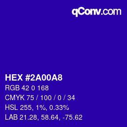 Farbcode: HEX #2A00A8 | qconv.com