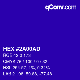 Farbcode: HEX #2A00AD | qconv.com