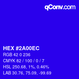 颜色代码: HEX #2A00EC | qconv.com