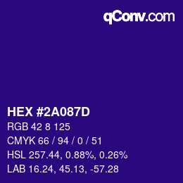 カラーコード: HEX #2A087D | qconv.com