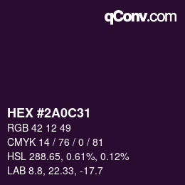 颜色代码: HEX #2A0C31 | qconv.com
