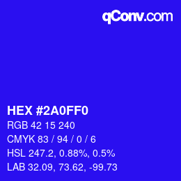颜色代码: HEX #2A0FF0 | qconv.com
