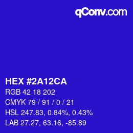 颜色代码: HEX #2A12CA | qconv.com