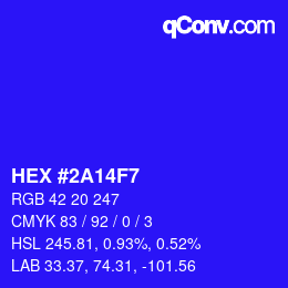 颜色代码: HEX #2A14F7 | qconv.com
