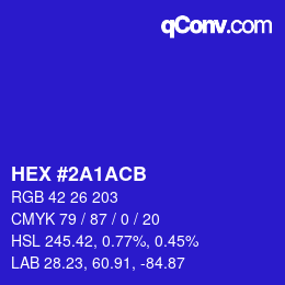 Color code: HEX #2A1ACB | qconv.com