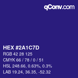 カラーコード: HEX #2A1C7D | qconv.com