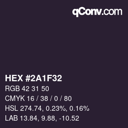 Color code: HEX #2A1F32 | qconv.com