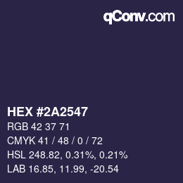 颜色代码: HEX #2A2547 | qconv.com