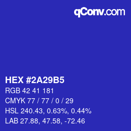 Color code: HEX #2A29B5 | qconv.com