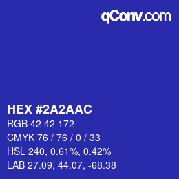 颜色代码: HEX #2A2AAC | qconv.com