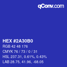 カラーコード: HEX #2A30B0 | qconv.com