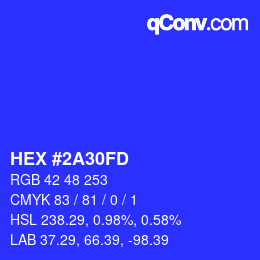 カラーコード: HEX #2A30FD | qconv.com