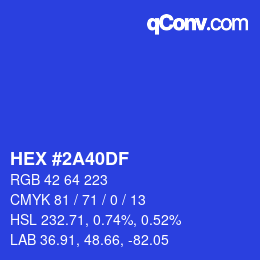 颜色代码: HEX #2A40DF | qconv.com