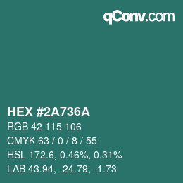 Color code: HEX #2A736A | qconv.com