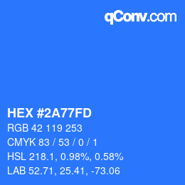 カラーコード: HEX #2A77FD | qconv.com