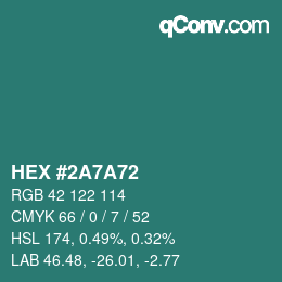 颜色代码: HEX #2A7A72 | qconv.com