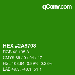 颜色代码: HEX #2A8708 | qconv.com