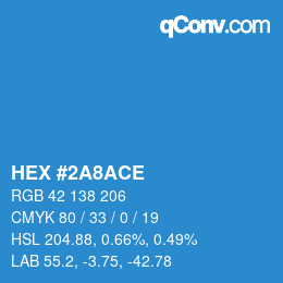 カラーコード: HEX #2A8ACE | qconv.com