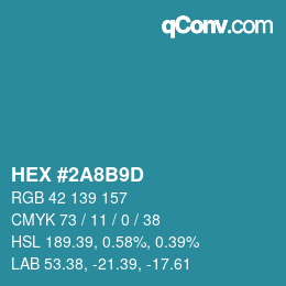 颜色代码: HEX #2A8B9D | qconv.com