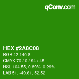 颜色代码: HEX #2A8C08 | qconv.com