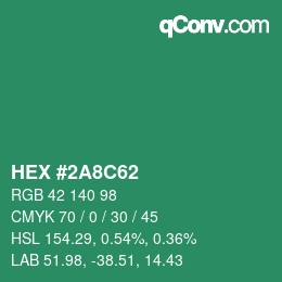 カラーコード: HEX #2A8C62 | qconv.com