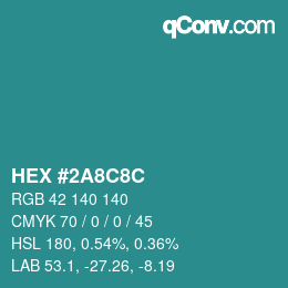 Farbcode: HEX #2A8C8C | qconv.com