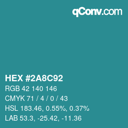 カラーコード: HEX #2A8C92 | qconv.com