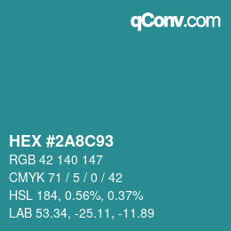 Color code: HEX #2A8C93 | qconv.com