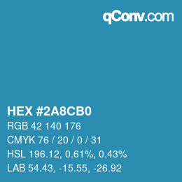 カラーコード: HEX #2A8CB0 | qconv.com