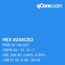 カラーコード: HEX #2A8CED | qconv.com