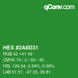 颜色代码: HEX #2A8D31 | qconv.com