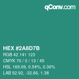 カラーコード: HEX #2A8D7B | qconv.com