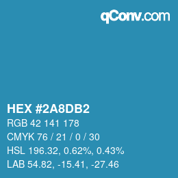 颜色代码: HEX #2A8DB2 | qconv.com
