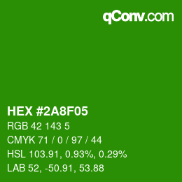 颜色代码: HEX #2A8F05 | qconv.com