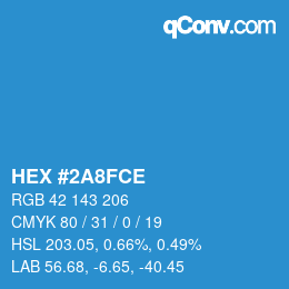 カラーコード: HEX #2A8FCE | qconv.com