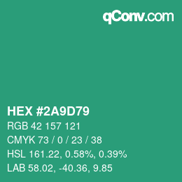 颜色代码: HEX #2A9D79 | qconv.com