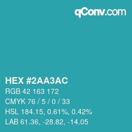 颜色代码: HEX #2AA3AC | qconv.com