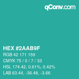 カラーコード: HEX #2AAB9F | qconv.com