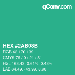 カラーコード: HEX #2AB08B | qconv.com