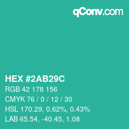 Color code: HEX #2AB29C | qconv.com