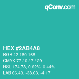 カラーコード: HEX #2AB4A8 | qconv.com